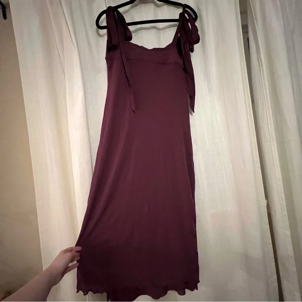Free People Got Glam Mesh Slip Dress Midi Sleeveless Lettuce Trim Maroon L